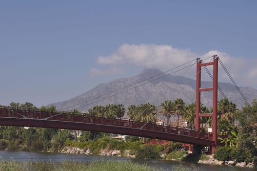 beautiful Puerto Banus bridge (reminding Golden Gate Bridge in San Francisco), Spain