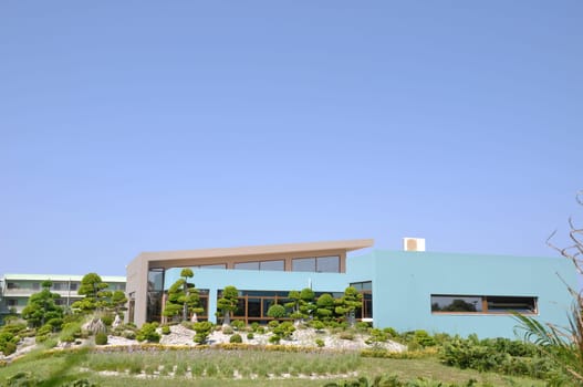 modern architecture on a hotel infrastructure with ornamental garden