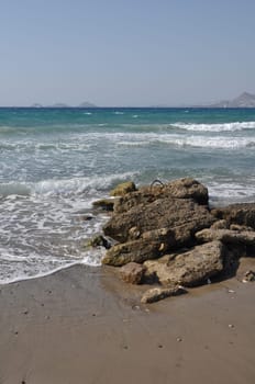 beautiful beach in Kos, Greece (Turkey on the background)