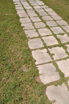 concept of success, challenge and destination (stones on a lawn park regarding phases and goals)
