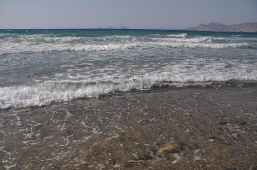 beautiful beach in Kos, Greece (Turkey on the background)