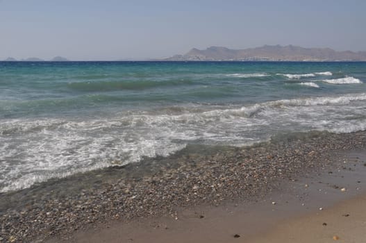 beautiful beach in Kos, Greece (Turkey on the background)