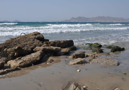 beautiful beach in Kos, Greece (Turkey on the background)