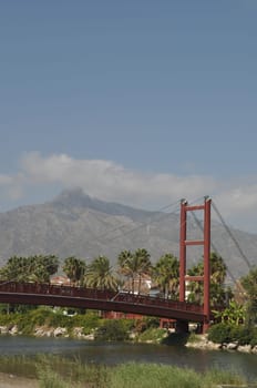 beautiful Puerto Banus bridge (reminding Golden Gate Bridge in San Francisco), Spain