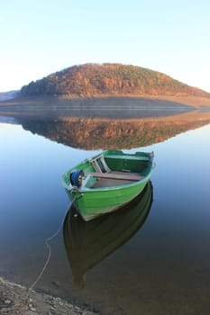 Green boat in the Edersee
