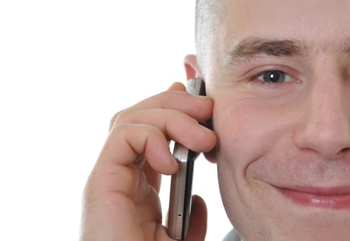young man talking on the phone isolated on white background
