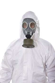 Portrait of a man in protective wear isolated on white background
