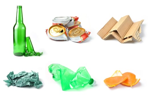 Sample of trash for recycling isolated on white background