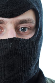 Man in black mask isolated on white background
