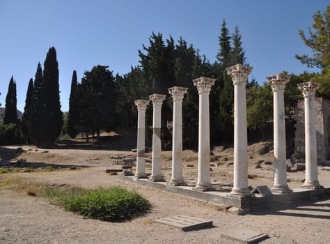 historical ruins of Asclepieion, ancient Hospital made by Hippocrates in Kos, Greece
