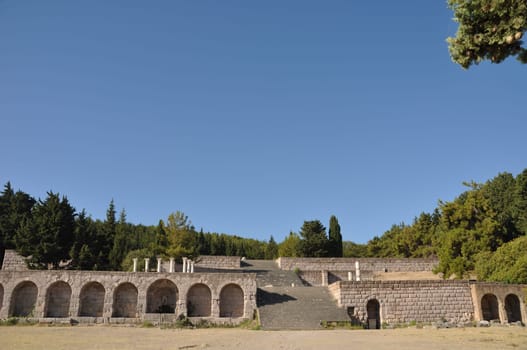 historical ruins of Asclepieion, ancient Hospital made by Hippocrates in Kos, Greece