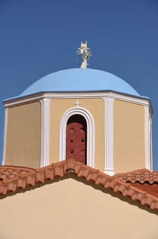 typical greek church in Zia village (Kos island), Greece (gorgeous blue sky)