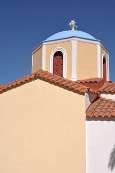 typical greek church in Zia village (Kos island), Greece (gorgeous blue sky)