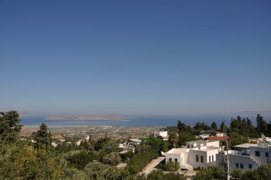 typical blue and white greek houses in Zia village (Kos), Greece