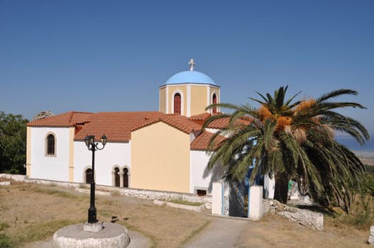 typical greek church in Zia village (Kos island), Greece (gorgeous blue sky)