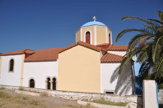typical greek church in Zia village (Kos island), Greece (gorgeous blue sky)