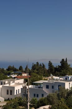 typical blue and white greek houses in Zia village (Kos), Greece