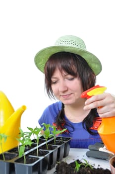 woman cultivation garden isolated on white background