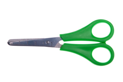 green scissors isolated on white background (scissor with ruler)