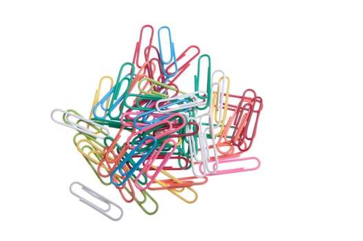 colored paper clips isolated on white background