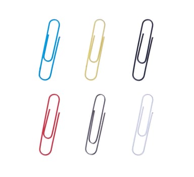 set of colored paper clips isolated on white background