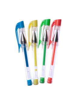 four colorful pens isolated on white background