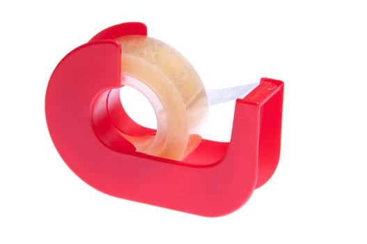 red plastic tape dispenser isolated on white background