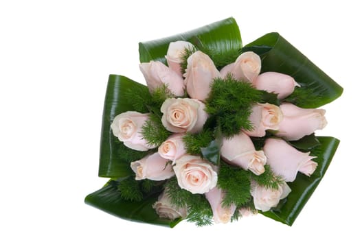 gorgeous bouquet of pink roses isolated on white background (front view)
