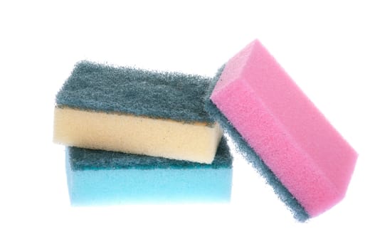 colorful kitchen sponges isolated on white background