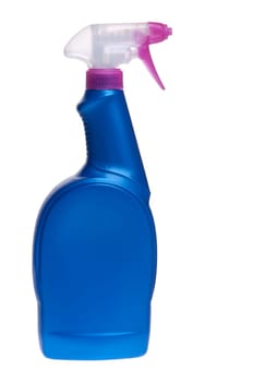 blue spray detergent bottle isolated on white background