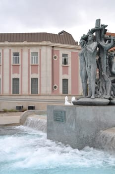 gorgeous luminous fountain in Leiria city, Portugal