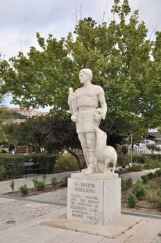 religious pilgrim statue entitled The Shepherd in Leiria, Portugal