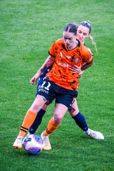 MELBOURNE, AUSTRALIA - OCTOBER 15: Sharn Freier of Brisbane Roar against Melbourne Victory at La Trobe University Sports Fields on October 15, 2023 in Melbourne, Australia