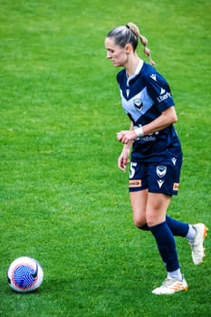 MELBOURNE, AUSTRALIA - OCTOBER 15: Jessika Jayne Nash of Melbourne Victory playing against Brisbane Roar at La Trobe University Sports Fields on October 15, 2023 in Melbourne, Australia