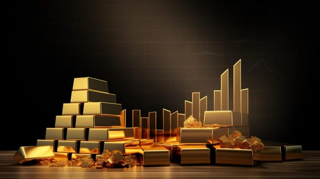 Gold bars with rising curve of the graph on a background, investment opportunities gold, finance concept