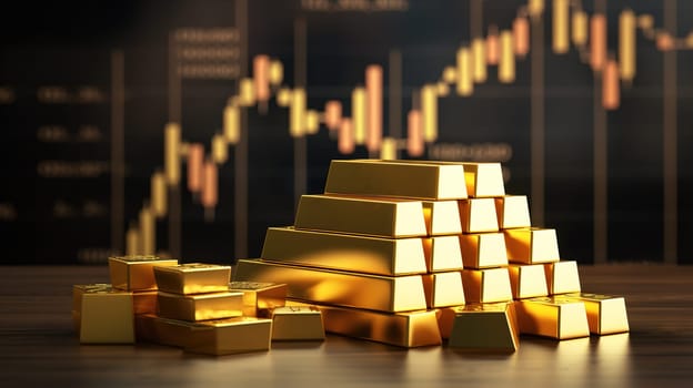 Gold bars with rising curve of the graph on a background, investment opportunities gold, finance concept