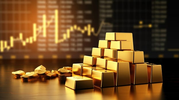 Gold bars with rising curve of the graph on a background, investment opportunities gold, finance concept