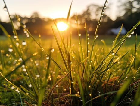 Dewy grass during lovely summer sunrise, a nature concept