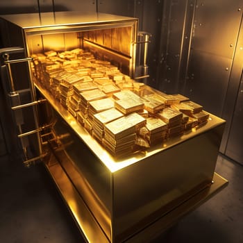 Opened safe or vault with lot of a gold bars, investment gold