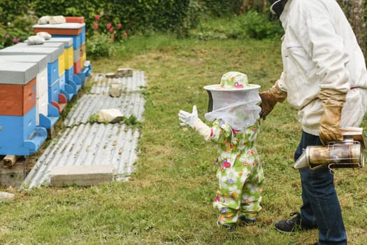 A beekeeper shows the beehive to the children