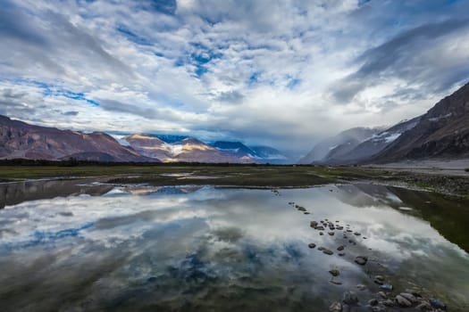 Himalayas and landscape of Nubra valley. Hunber, Nubra valley, Ladakh, India