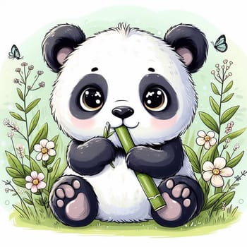 Illustration panda animal in the nature