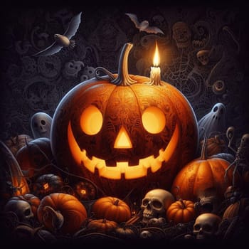 Halloween holiday of horror and night with the pumpkins and bats