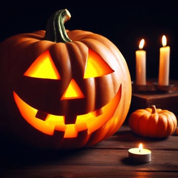 Halloween holiday of horror and night with the pumpkins and bats