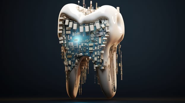 Modern tooth with advanced future technology healing and protection effects, futurity of a dentistry