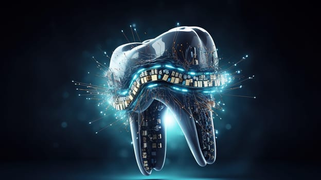 Modern tooth with advanced future technology healing and protection effects, futurity of a dentistry