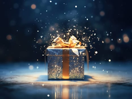 Christmas present with a glowing spark around, xmas concept