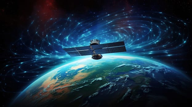 Modern satellite by the earth with a connections in the space, technology concept