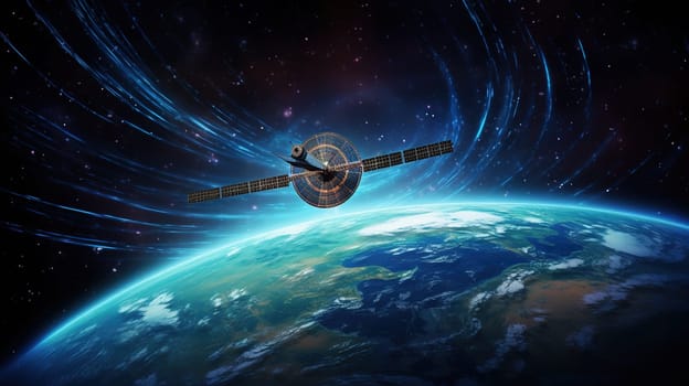 Modern satellite by the earth with a connections in the space, technology concept