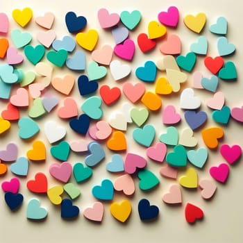 Multicolored heart shapes on a the light background